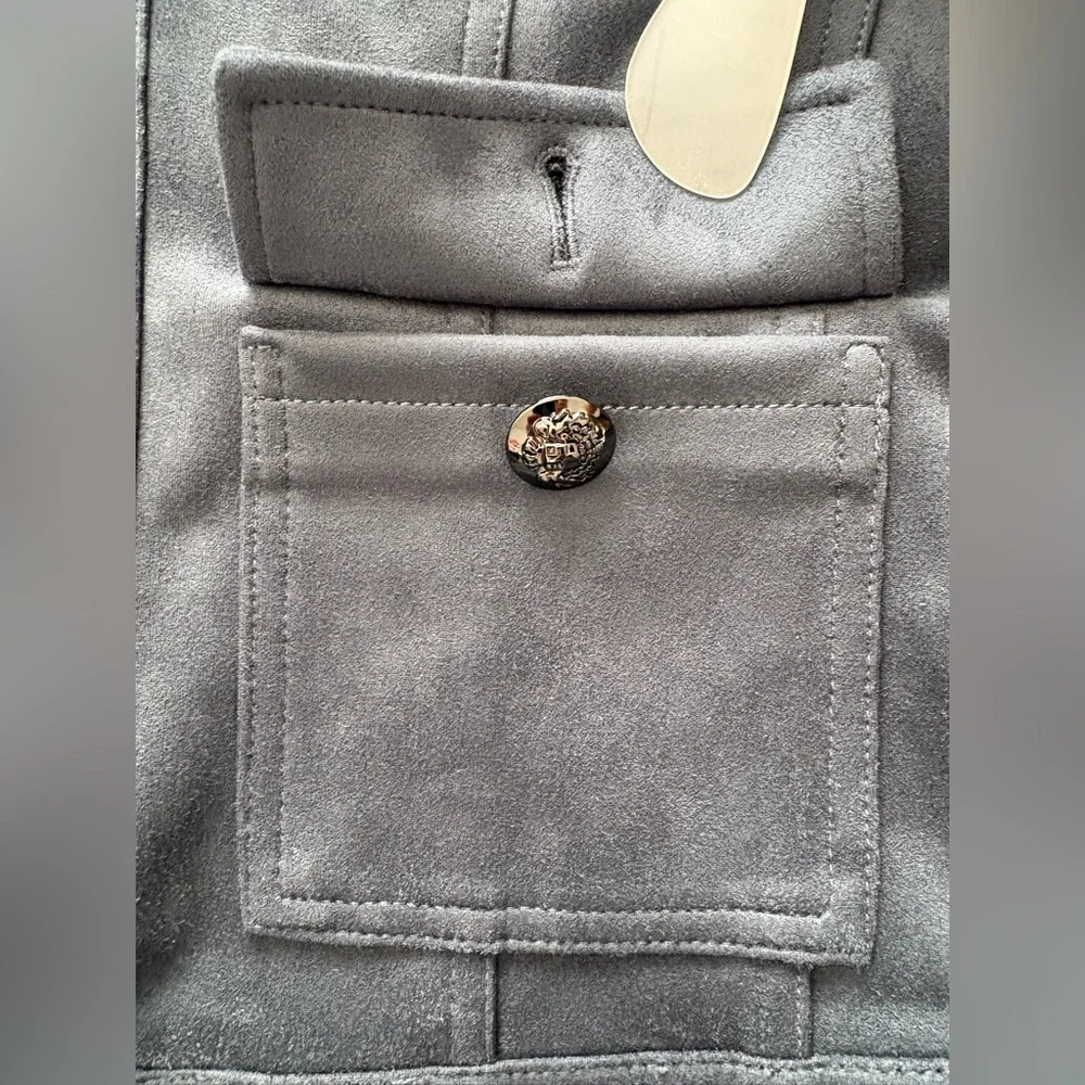 NWOT-Carmen Marc Valvo Faux Suede Women's Slate Blue Pocket Jacket - Picture 5 of 13
